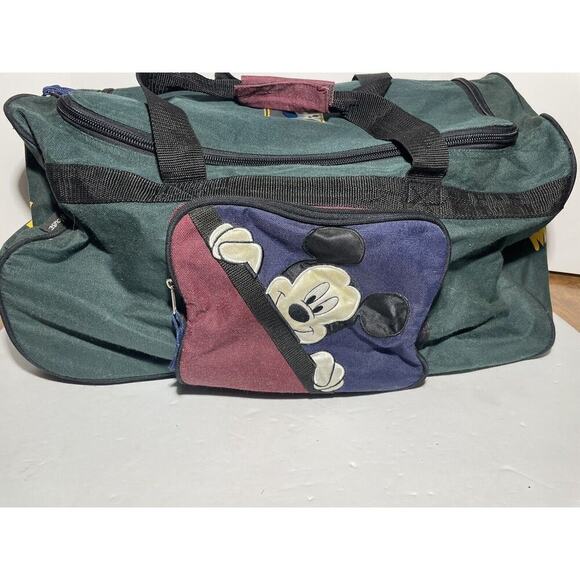 Vintage Disney‎ Duffel Bag. 90s Mickey Mouse Travel Bag Carry On Bag With Wheels - Picture 1 of 13